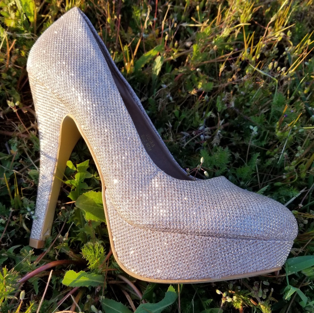 6, 7, 7.5 & 8 🖤Mesh Glittery-Gold-Nude Dazzle Heel